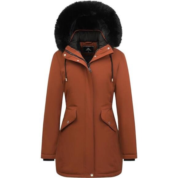 Women's Winter Down Coat Thicken Fleece Lined Orange - Picture 1 of 4